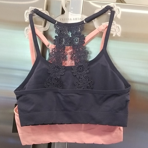 💕LAURA ASHLEY💕 Lace Back Bralettes (2 Pack) Pink & Navy Blue Small S NWT - Picture 2 of 12